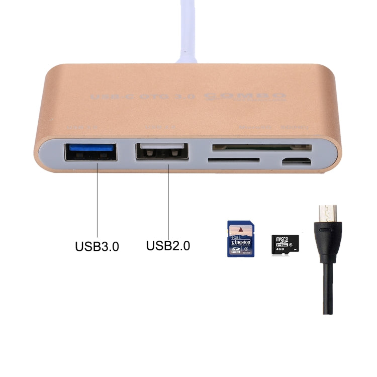 5 in 1 Micro SD + SD + USB 3.0 + USB 2.0 + Micro USB Port to USB-C / Type-C OTG COMBO Adapter Card Reader for Tablet, Smartphone, PC