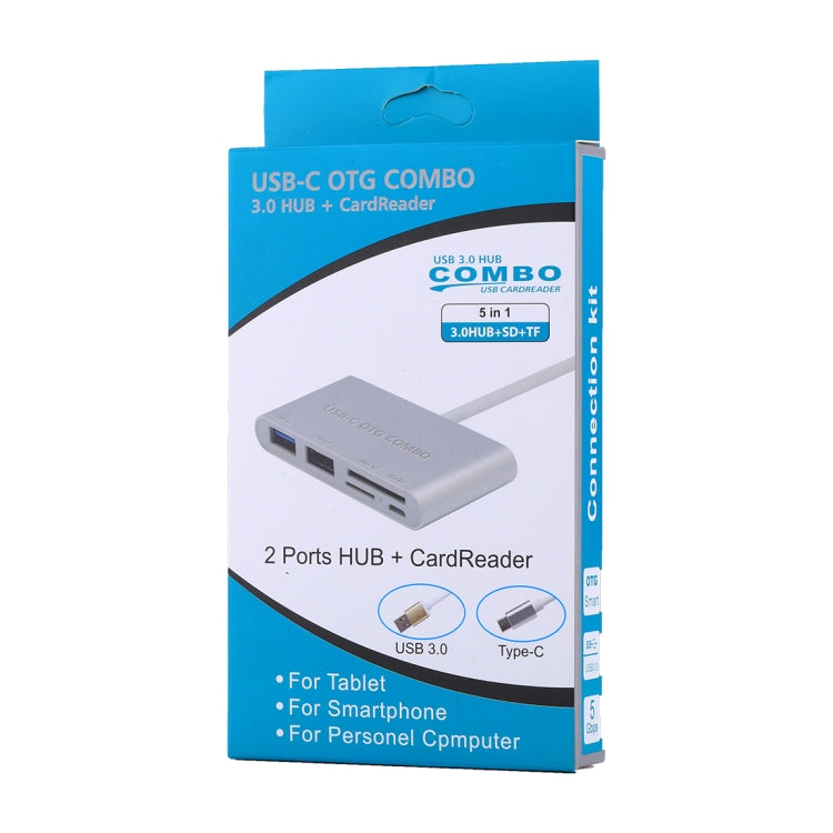 5 in 1 Micro SD + SD + USB 3.0 + USB 2.0 + Micro USB Port to USB-C / Type-C OTG COMBO Adapter Card Reader for Tablet, Smartphone, PC