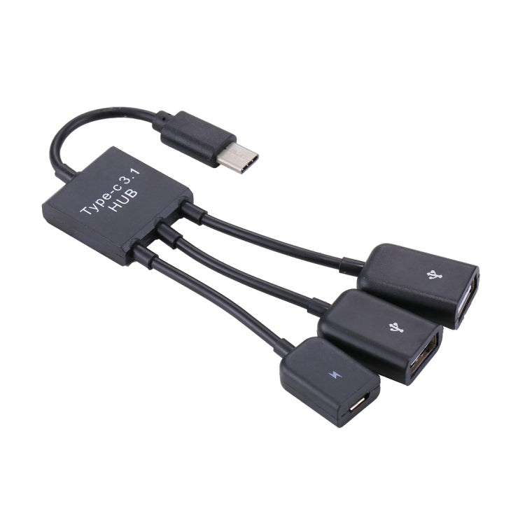 Portable USB-C / Type-C Male to Dual USB Ports Female + Micro USB Female Mini Cable Hub Splitter Adapter