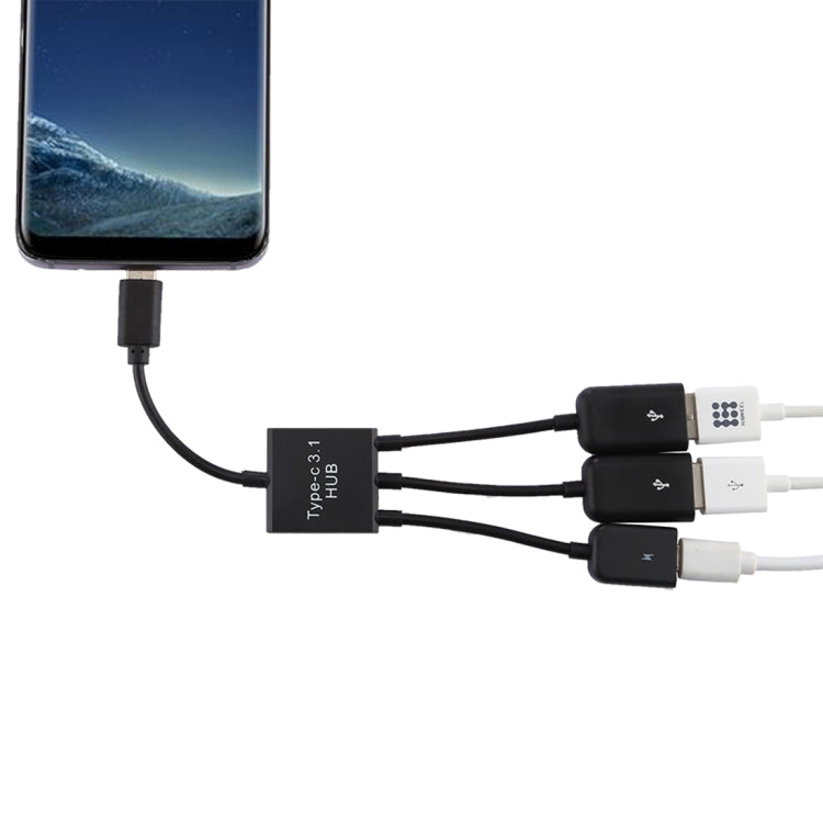 Portable USB-C / Type-C Male to Dual USB Ports Female + Micro USB Female Mini Cable Hub Splitter Adapter