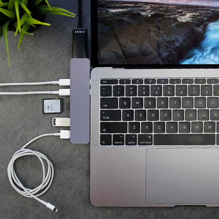 Multi-function Aluminium Alloy Dual USB-C / Type-C HUB Adapter with HDMI Female & 2 x USB 3.0 Ports & 2 x USB-C / Type-C Ports & SD Card Slot & TF Card Slot