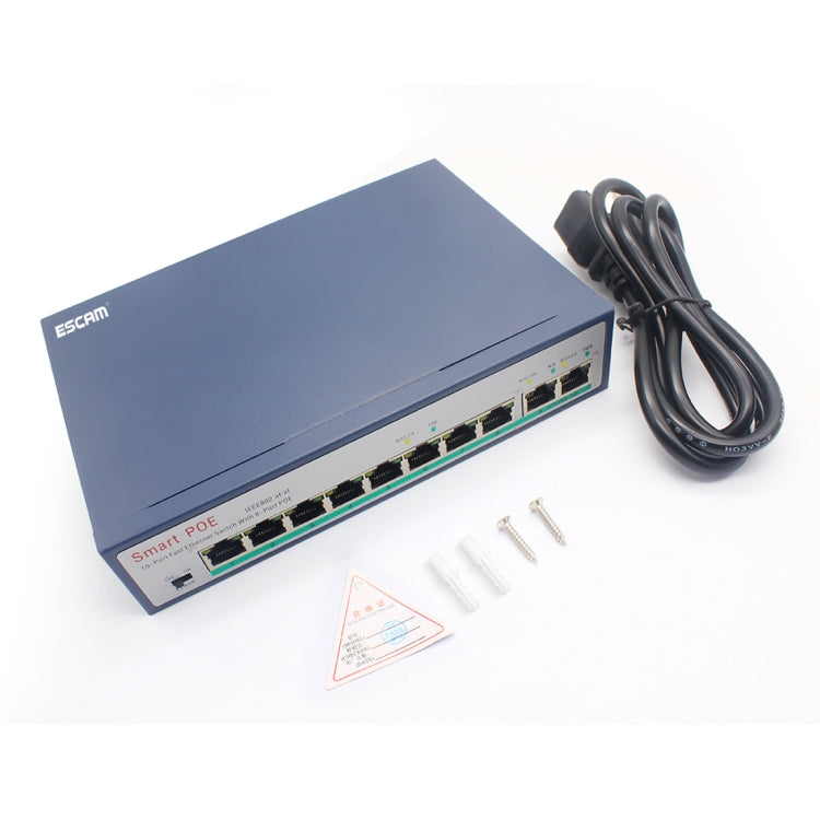 ESCAM POE 8+2 10-Port Fast Ethernet Switch 8-Port POE 10/100M 120W Network Switch, Transmission Distance: 150m