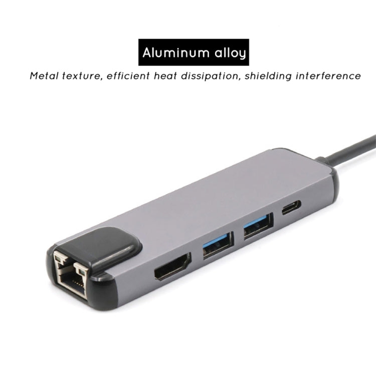 USB-C/Type-C to HD 4K HDMI + RJ45 + USB 3.0 + USB 2.0 + PD 5 in 1 HUB Converter