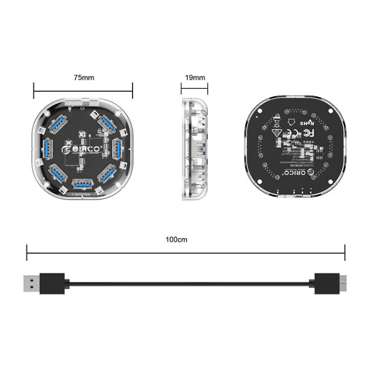 ORICO 7 Port USB3.0 Transparent HUB H7U-U3