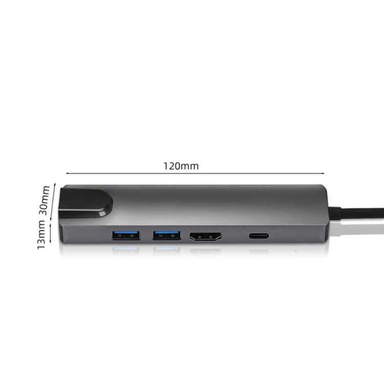 5 in 1 USB Type-C to RJ45+USB3.0 x 2+PD+HDMI HUB Adapter