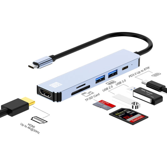 JUNSUNMAY 6 in 1 Type-C to 4K HDMI Docking Station Adapter USB-C PD Quick Charge Hub SD/TF Card Reader