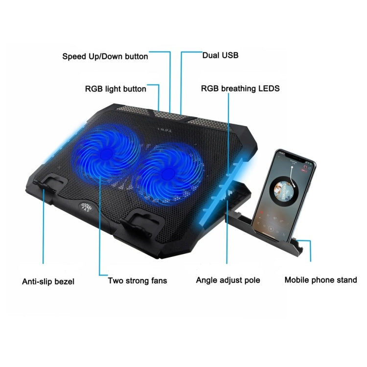 S900 Dual USB Ports Adjustable Height RGB Laptop Cooling Pad Stand