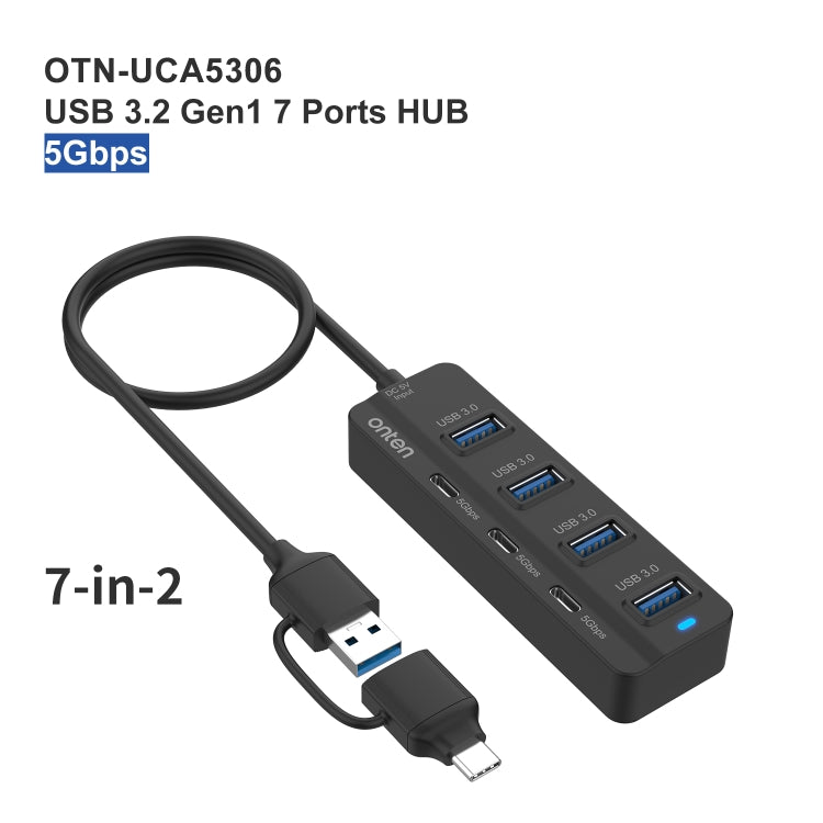 Onten UCA5306 7 in 2 USB3.0 + Type-C 7-Ports HUB Docking Station Support OTG Function