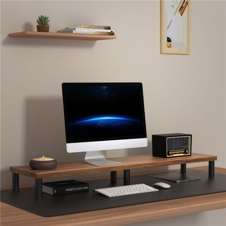 ID-37 Desktop Monitor Stand Aluminum Alloy+Wooden Plate Computer Screen Riser Bracket