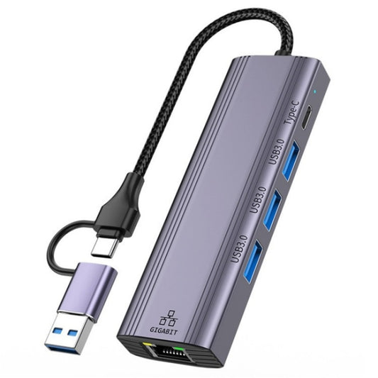 T513 USB-A / Type-C to USB3.0 x 3 + USB-C + Gigabit Laptop Adapter Docking Station