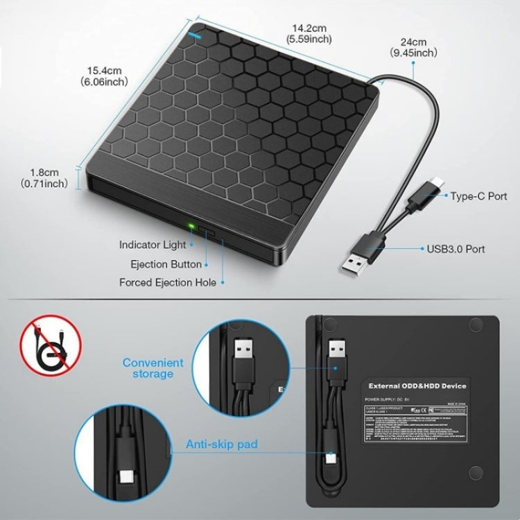 042  Football Pattern USB3.0 / Type-C Computer Laptop External Optical Drive Burner DVD Burner