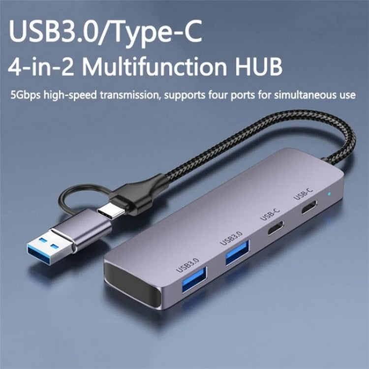 T-32C 2-in-1 Cable USB 3.0 + Type-C 4-port Hub Aluminum Alloy Docking Station