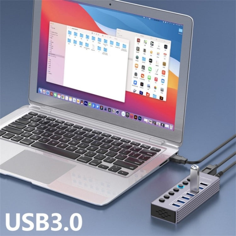 U307 Aluminum Alloy 7-Ports Splitter 5Gbps High Speed USB 3.0 Hub with Independent Switch