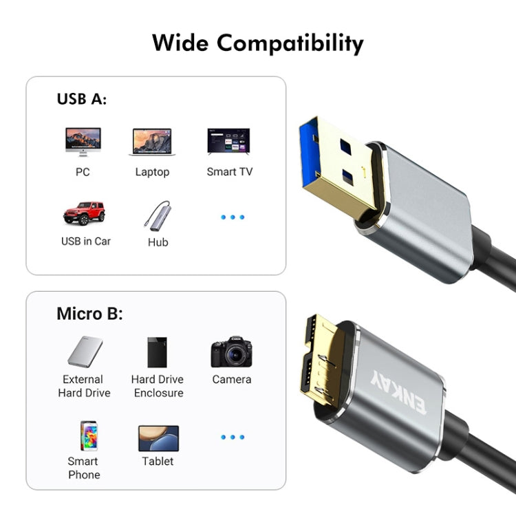 ENKAY USB 3.0 A to USB 3.0 Micro B 5Gbps Data Camera Hard Drive Cable