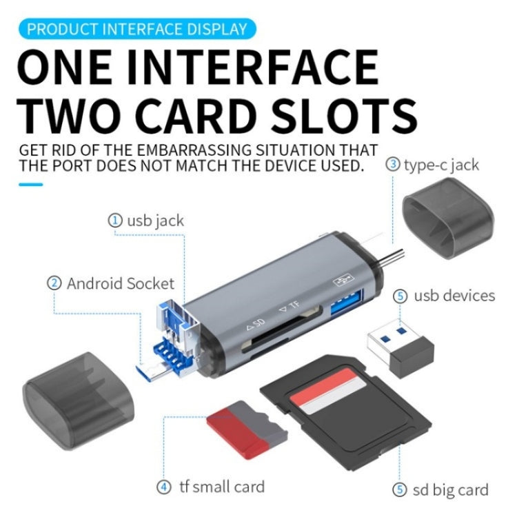 ADS-307 Data Transfer OTG Adapter USB / Type-C / Micro Plug SD TF Card U-Disk Reader