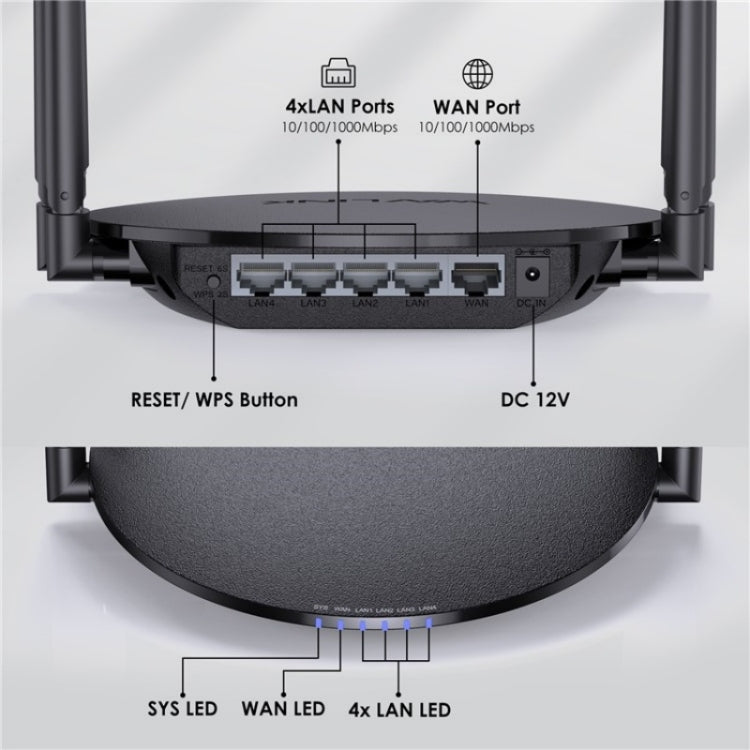 WAVLINK WN530G3 4x 5dBi Foldable Antenna AC1200 Dual Band Wireless Repeater Router