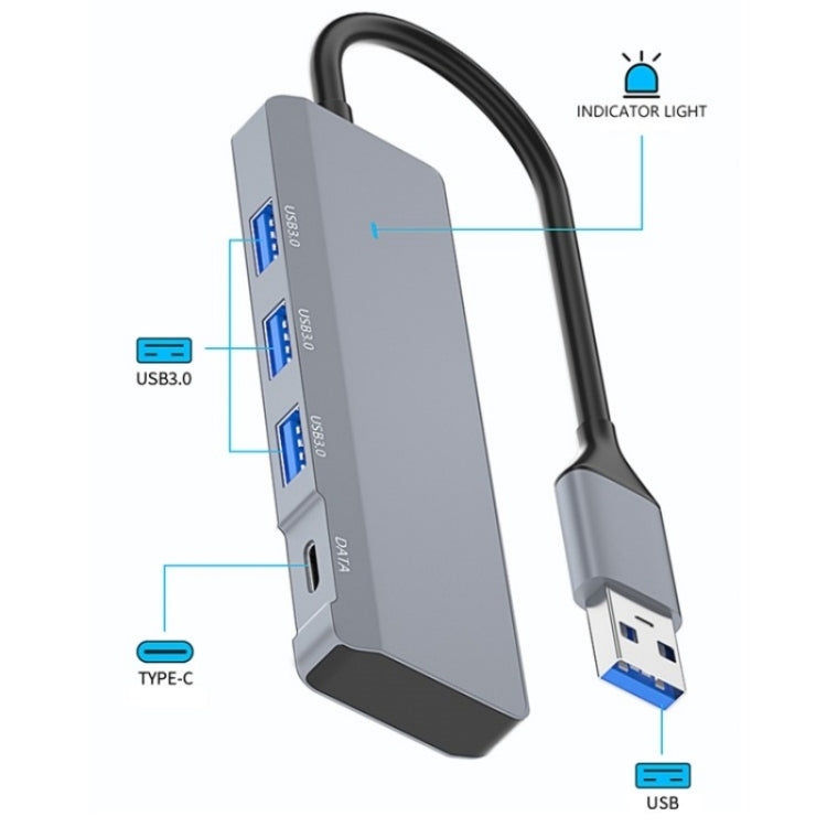 ADS-309A  Aluminum Alloy USB to 3  x USB 3.0 + Type-C Data Port Expansion Hub Adapter