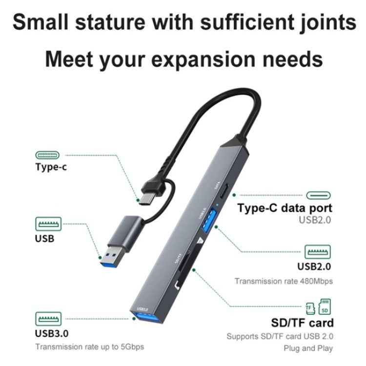 ADS-806D Type-C+USB to USB 3.0 Hub SD / TF Card Reader Multi-Function Docking Station