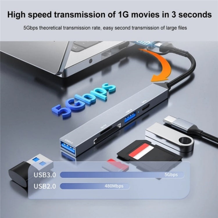 ADS-806D Type-C+USB to USB 3.0 Hub SD / TF Card Reader Multi-Function Docking Station