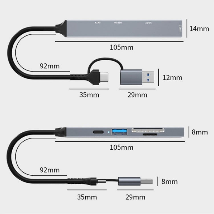 ADS-806D Type-C+USB to USB 3.0 Hub SD / TF Card Reader Multi-Function Docking Station