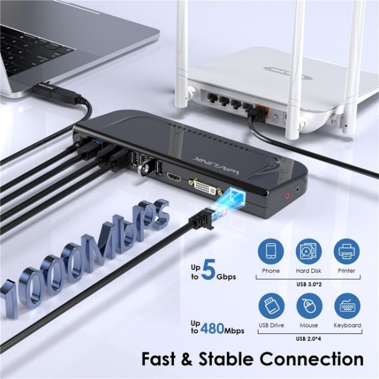 WAVLINK UG49DK4 Universal Laptop Docking Station Dual Monitor Supports DVI / HDMI / VGA