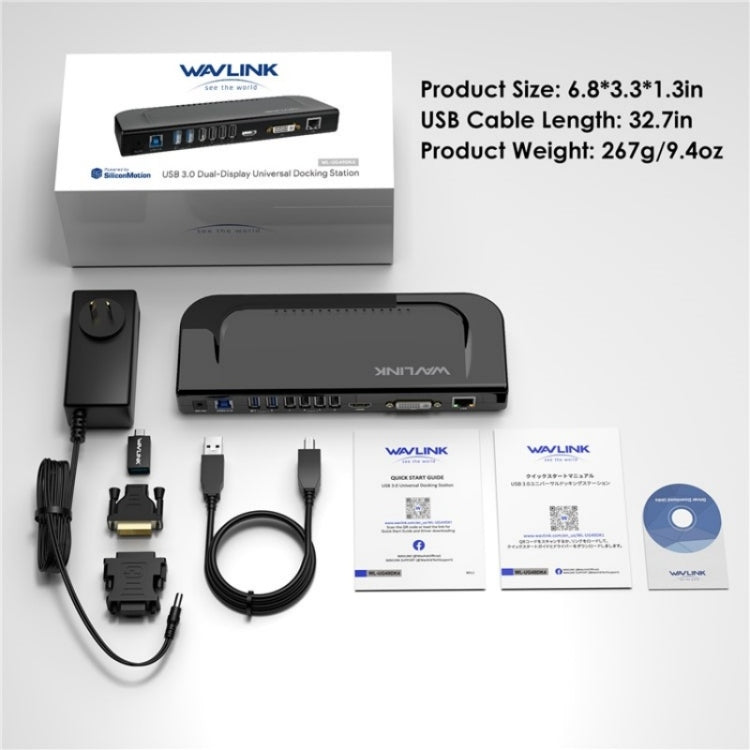 WAVLINK UG49DK4 Universal Laptop Docking Station Dual Monitor Supports DVI / HDMI / VGA