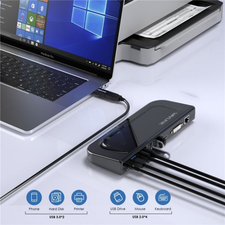 WAVLINK UG49DK4 Universal Laptop Docking Station Dual Monitor Supports DVI / HDMI / VGA