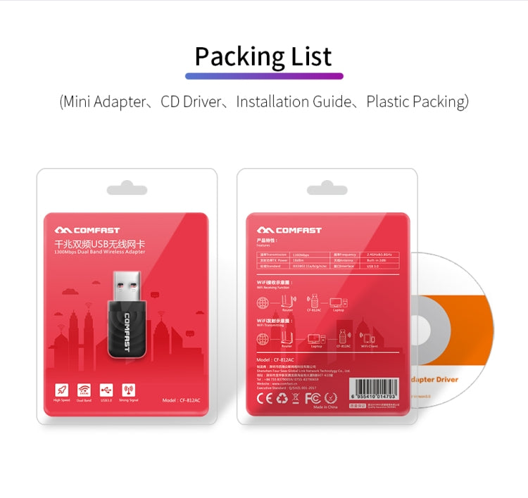 COMFAST CF-812AC USB WiFi Adapter-1300 Mbps USB di Rete Wireless wiFi
