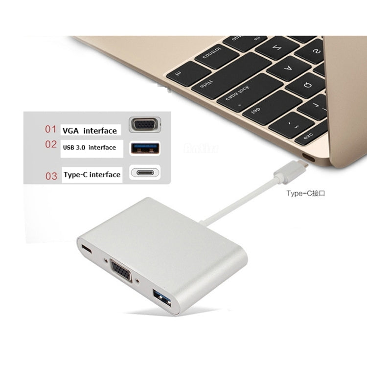 USB Type C to VGA 3-in-1 Hub Adapter supports USB Type C tablets and laptops for Macbook Pro / Google ChromeBook