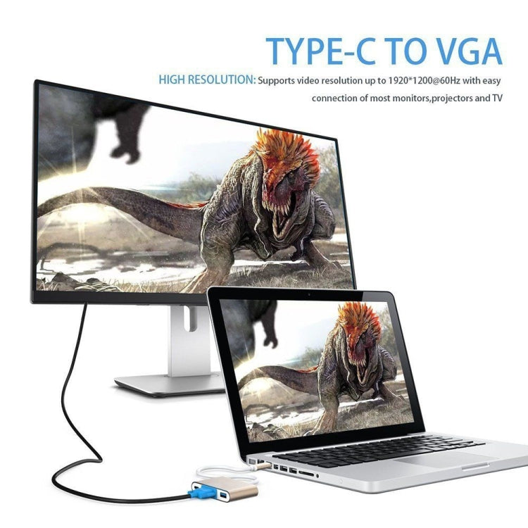 USB Type C to VGA 3-in-1 Hub Adapter supports USB Type C tablets and laptops for Macbook Pro / Google ChromeBook