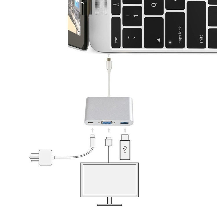 USB Type C to VGA 3-in-1 Hub Adapter supports USB Type C tablets and laptops for Macbook Pro / Google ChromeBook