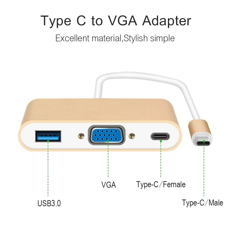 USB Type C to VGA 3-in-1 Hub Adapter supports USB Type C tablets and laptops for Macbook Pro / Google ChromeBook