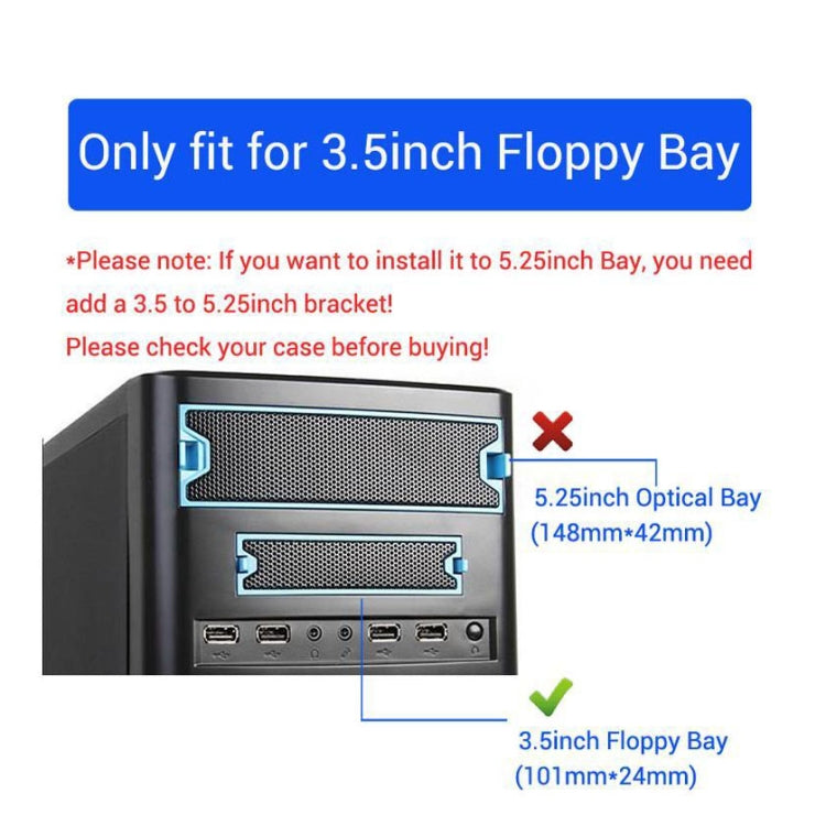 5.25 inch 2 Ports USB3.0 Floppy Bay Front Panel  HUB Spilitter with Power Adapter