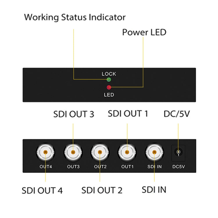 1 In 4 Out SD-SDI / HD-SDI / 3G-SDI Distribution Amplifier Video SDI Splitter