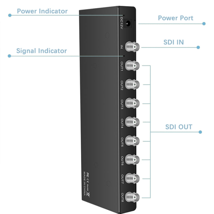 1 In 8 Out SD-SDI / HD-SDI / 3G-SDI Distribution Amplifier Video SDI Splitter