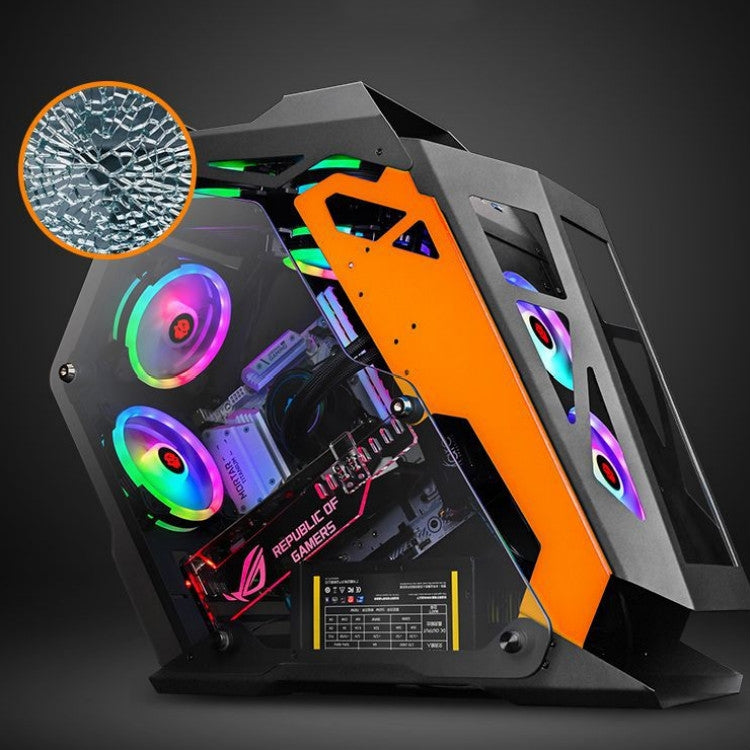 Computer Main Case Gaming Internet Cafe Computer Case, Colour: Big Coffee Plus Black Orange