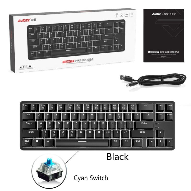 Ajazz K680T Mini USB Wired Dual-mode Charging 68-keys Laptop Bluetooth Mechanical Keyboard, Cable Length: 1.6m