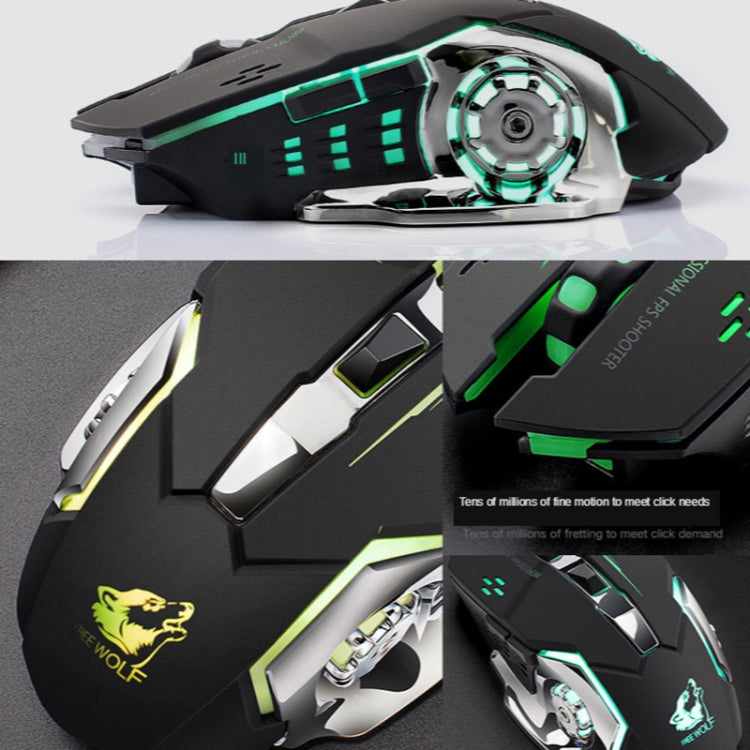 FREEDOM-WOLF X8 2400 DPI 6 Keys 2.4G Wireless Charging Silent Luminous Gaming Mechanical Mouse