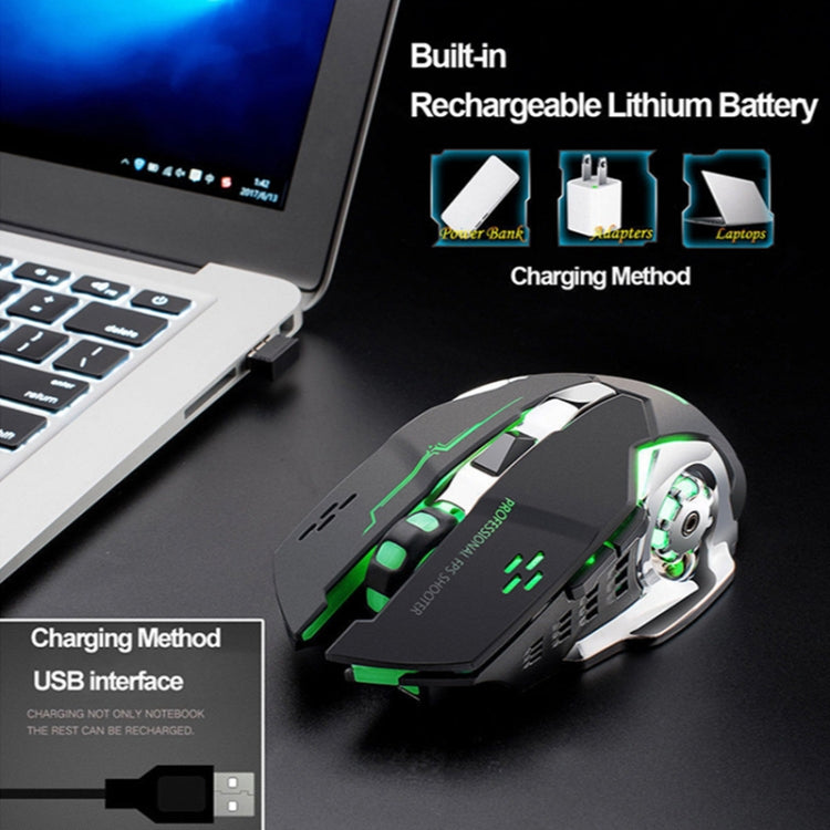 FREEDOM-WOLF X8 2400 DPI 6 Keys 2.4G Wireless Charging Silent Luminous Gaming Mechanical Mouse