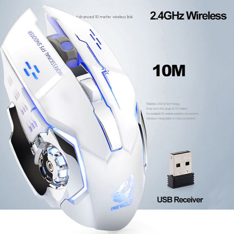 FREEDOM-WOLF X8 2400 DPI 6 Keys 2.4G Wireless Charging Silent Luminous Gaming Mechanical Mouse