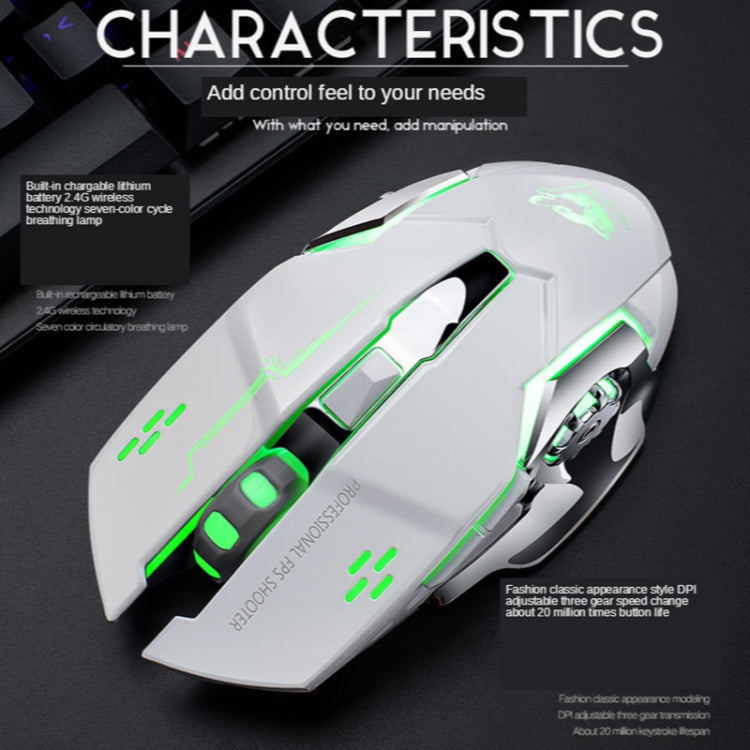 FREEDOM-WOLF X8 2400 DPI 6 Keys 2.4G Wireless Charging Silent Luminous Gaming Mechanical Mouse