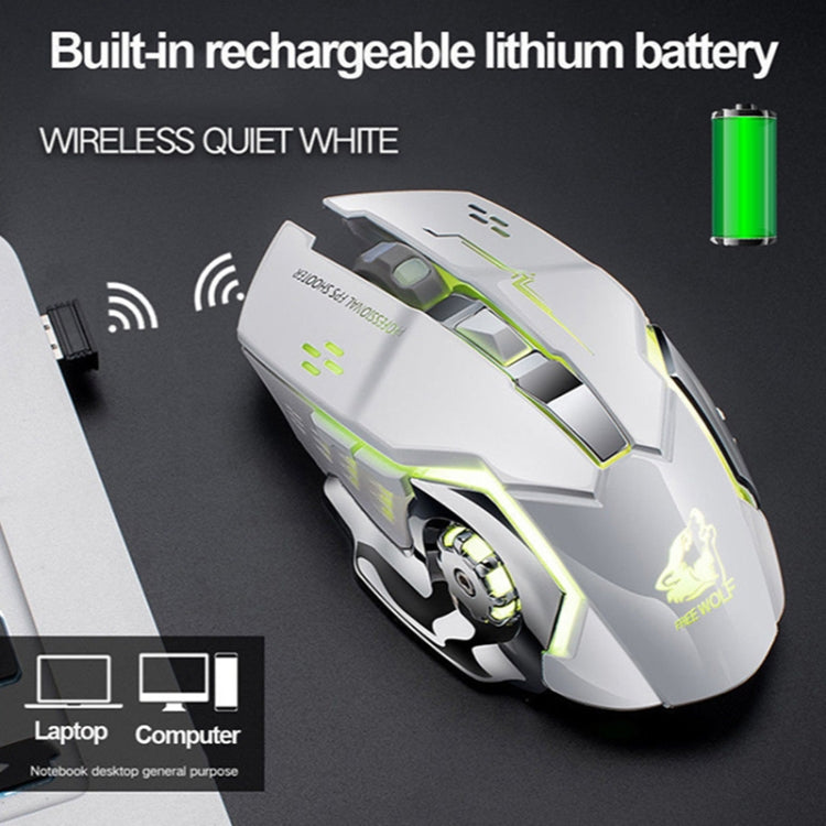 FREEDOM-WOLF X8 2400 DPI 6 Keys 2.4G Wireless Charging Silent Luminous Gaming Mechanical Mouse