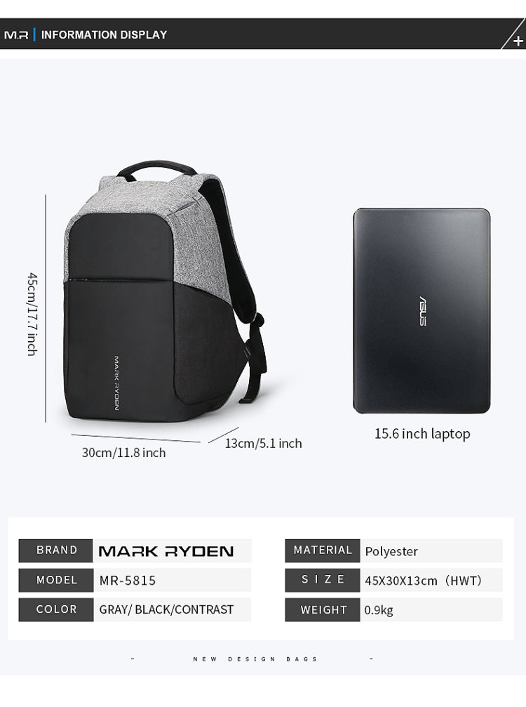 Mark Ryden Multifunction USB charging Men 15inch Laptop Backpack