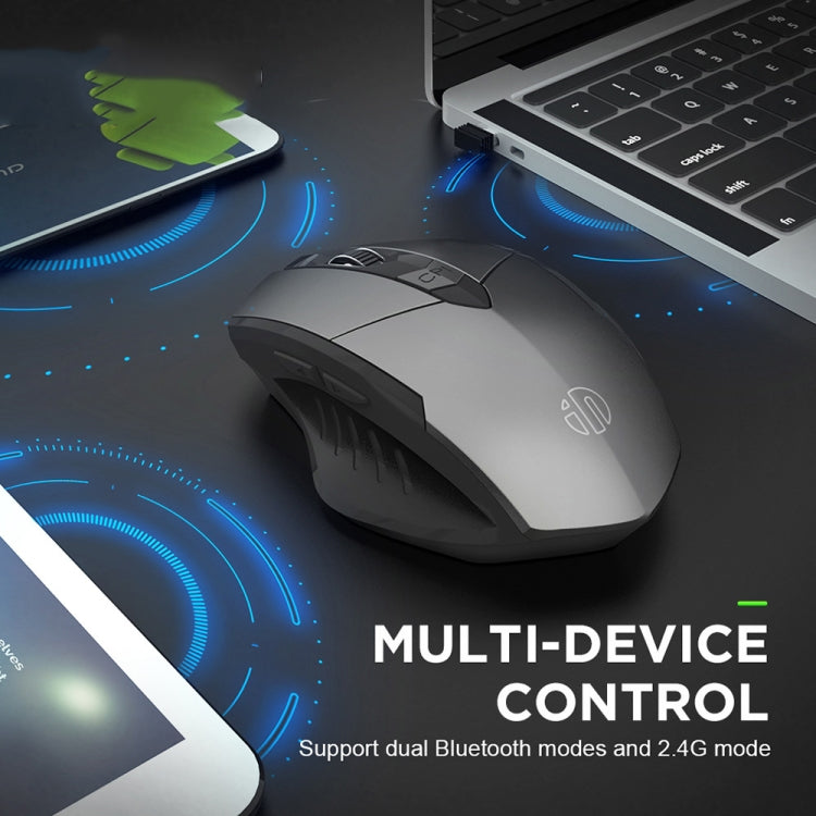 Inphic A1 6 Keys 1000/1200/1600 DPI Home Gaming Wireless Mechanical Mouse, Colour: Gray Wireless+Bluetooth 4.0+Bluetooth 5.0