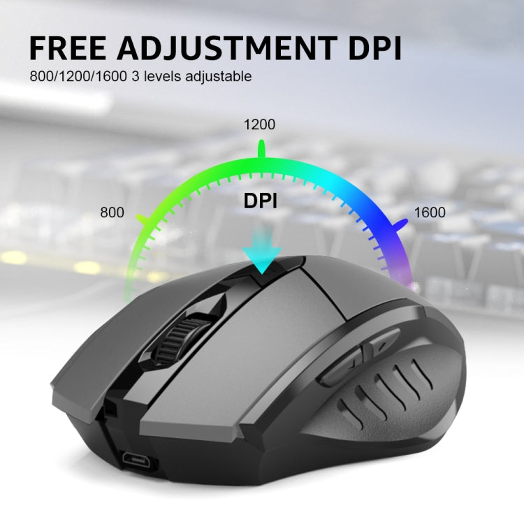 Inphic A1 6 Keys 1000/1200/1600 DPI Home Gaming Wireless Mechanical Mouse, Colour: Gray Wireless+Bluetooth 4.0+Bluetooth 5.0