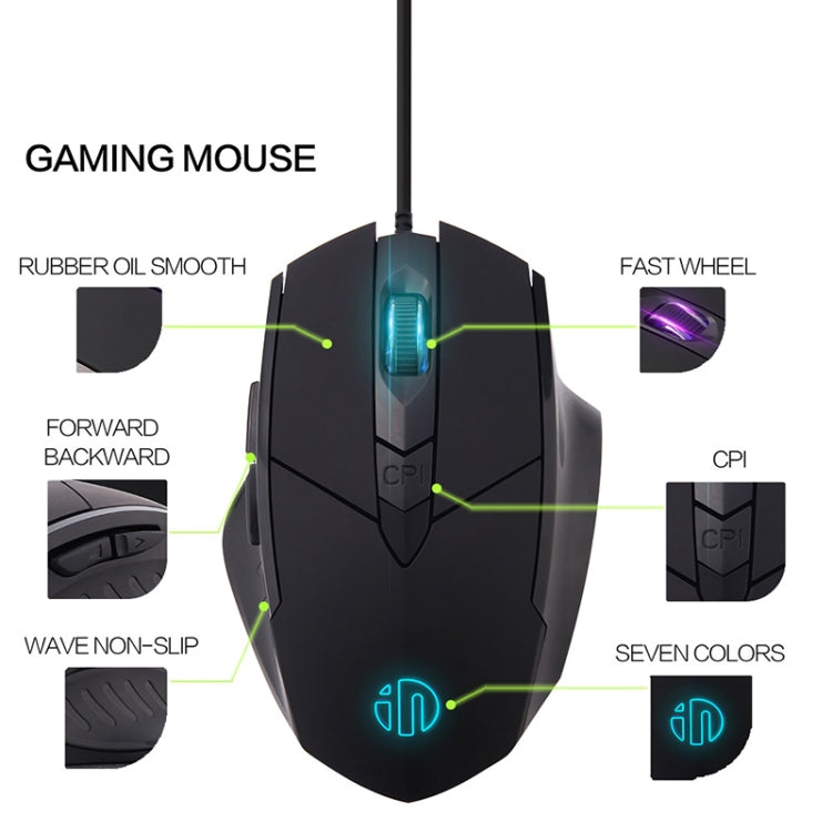 Inphic PW1 Game Mute Macro Definition Illuminated Wired Mouse, Cable Length: 1.5m