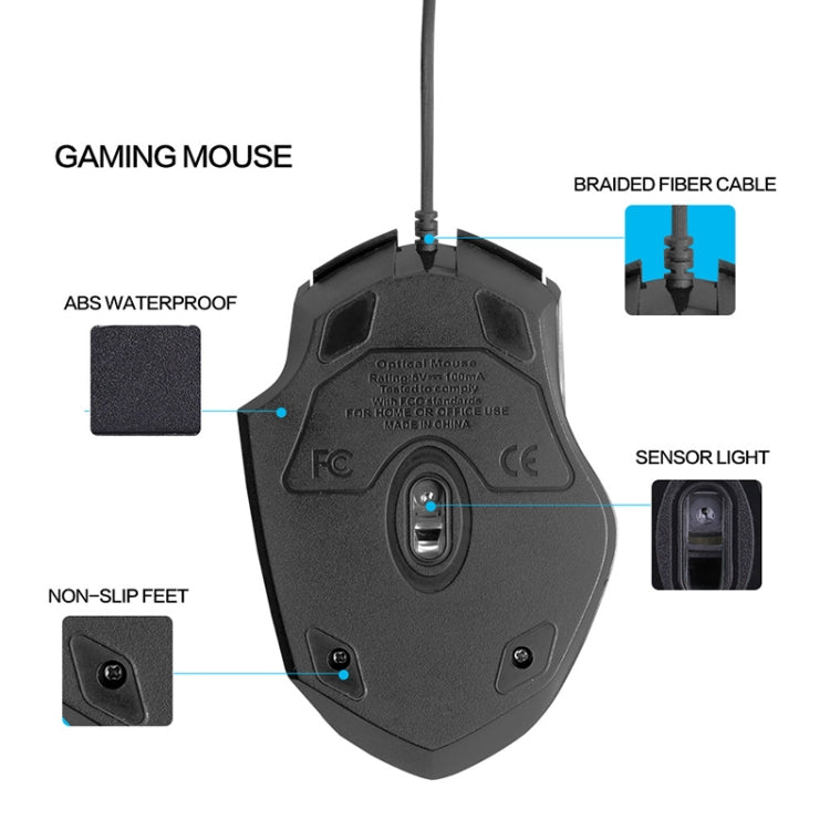 Inphic PW1 Game Mute Macro Definition Illuminated Wired Mouse, Cable Length: 1.5m