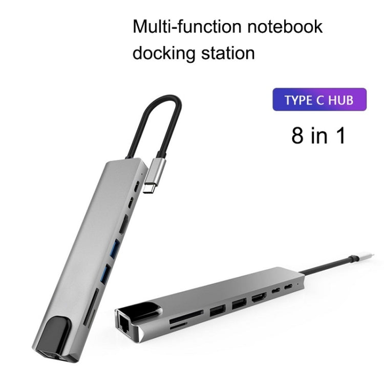 WC7367 8 in 1 87W Type-C to PD+USB3.0/USB2.0+SD+TF+HDMI+RJ45+Type-c Docking Station HUB