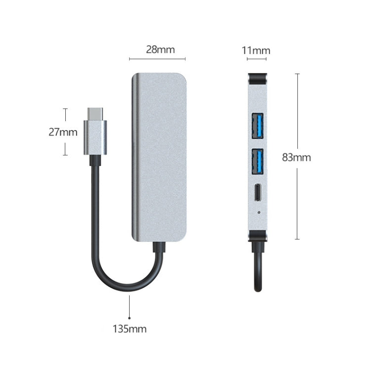 BYL-2011 4 In 1 USB-C / Type-C To 4K HDMI + USB 3.0 + USB 2.0 + PD USB-C / Type-C Charging Ports Multifunctional HUB Docking Station