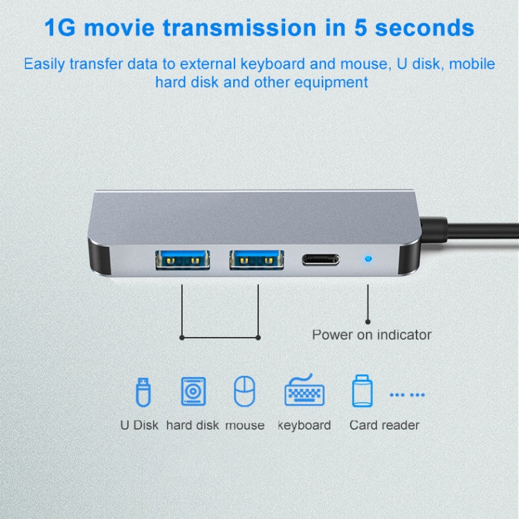 BYL-2011 4 In 1 USB-C / Type-C To 4K HDMI + USB 3.0 + USB 2.0 + PD USB-C / Type-C Charging Ports Multifunctional HUB Docking Station